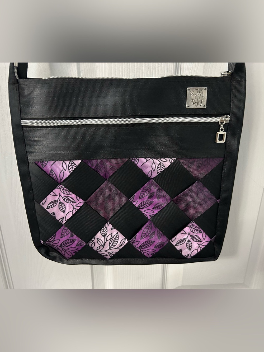 Buckle Up Black & Purple Woven Leaf-Accent Tote